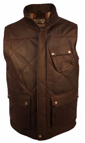 Gardening Walking Fashionable Quilted Leather Body-Warmer Waistcoat in Waxed Nubuck