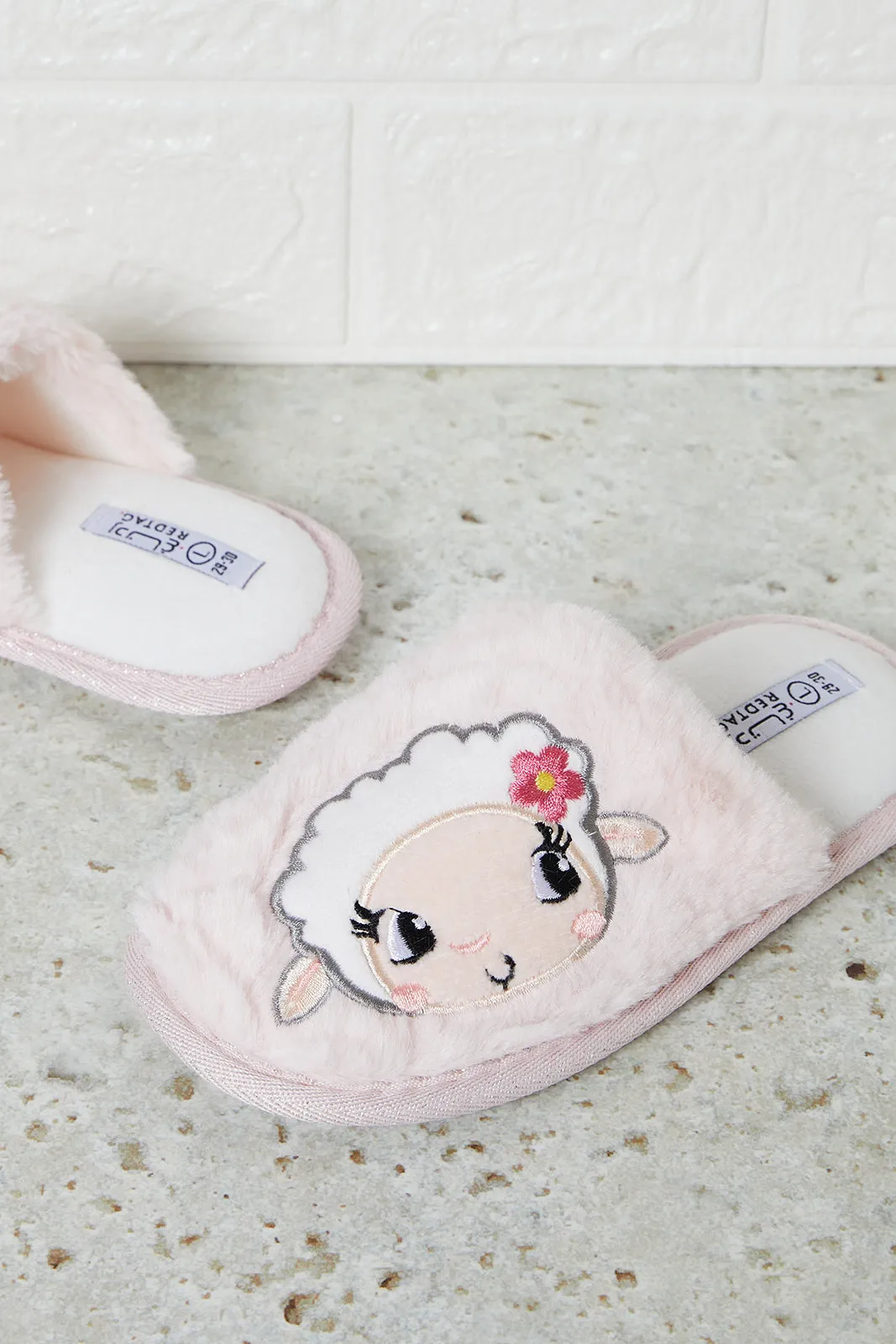 Girls Pink Sheep Face Slipper