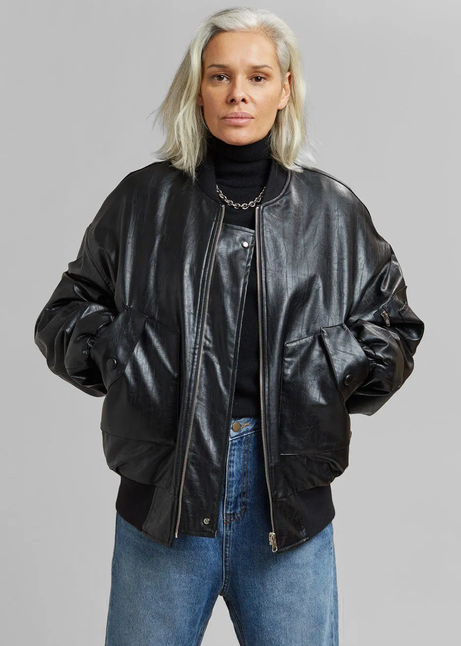 Hane Faux Leather Bomber - Black