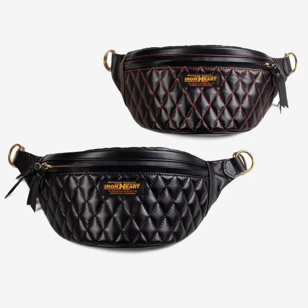 Iron Heart Diamond Stitched Leather Waist Bag