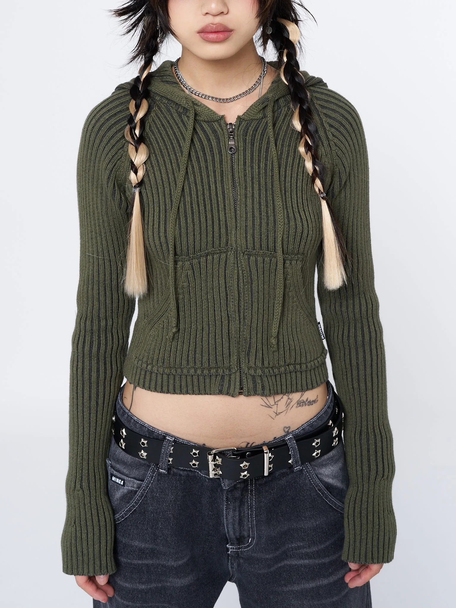 Jinx Green Cropped Zip Hoodie Cardigan