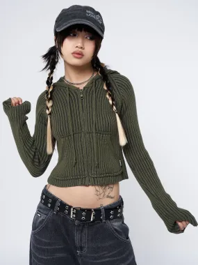 Jinx Green Cropped Zip Hoodie Cardigan