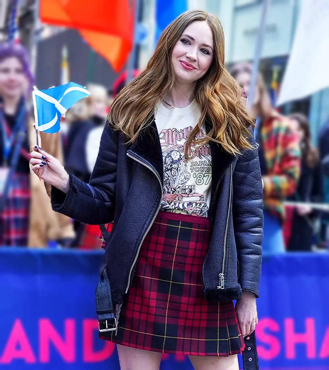 Karen Gillan NYC Tartan Day Parade 2022 Leather Jacket