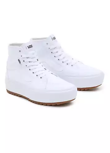 Ladies Filmore White Canvas Hi Tapered Platform Trainers by Vans | Look Again