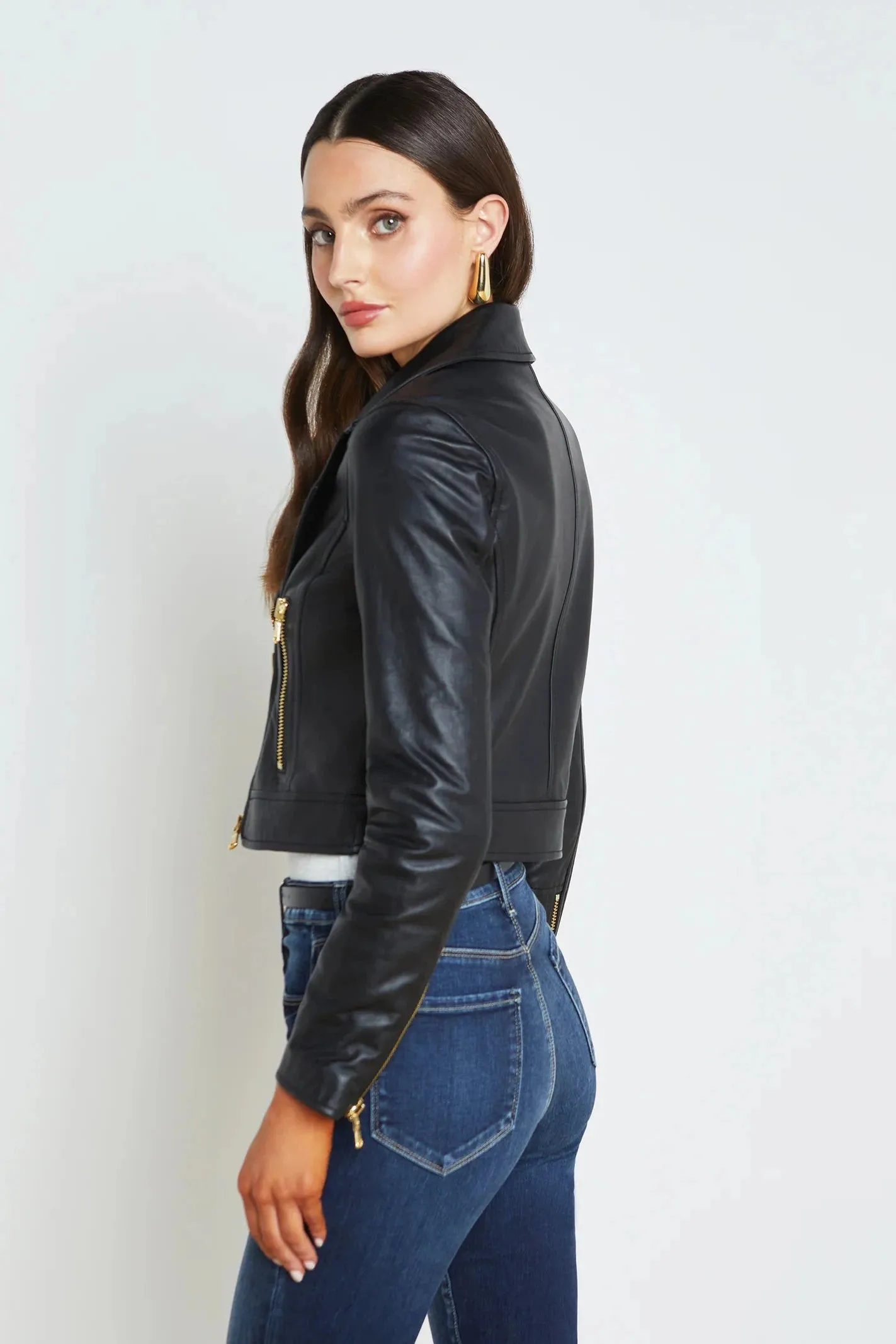 L'AGENCE ONNA CROPPED BIKER JACKET IN BLACK