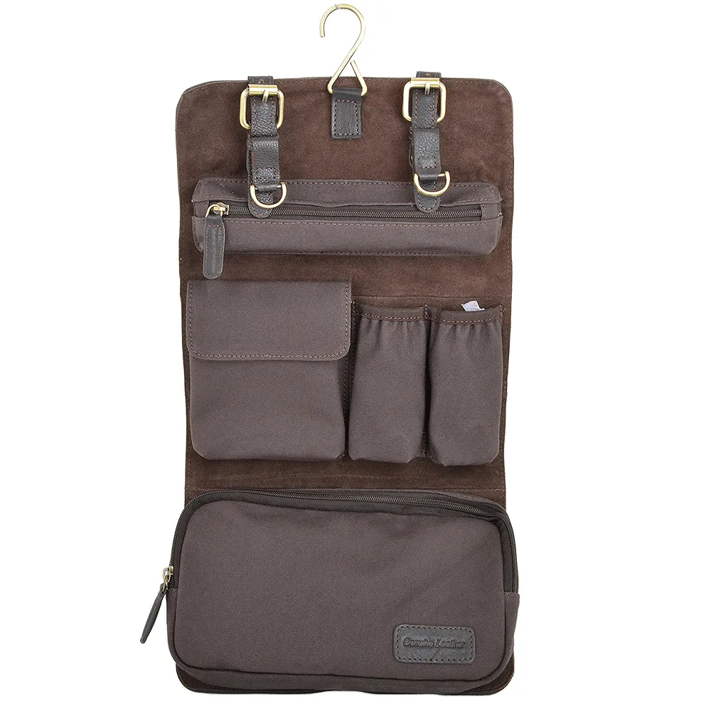 Leather & Canvas Hanging Toiletry Bag Brown/tum : 7010