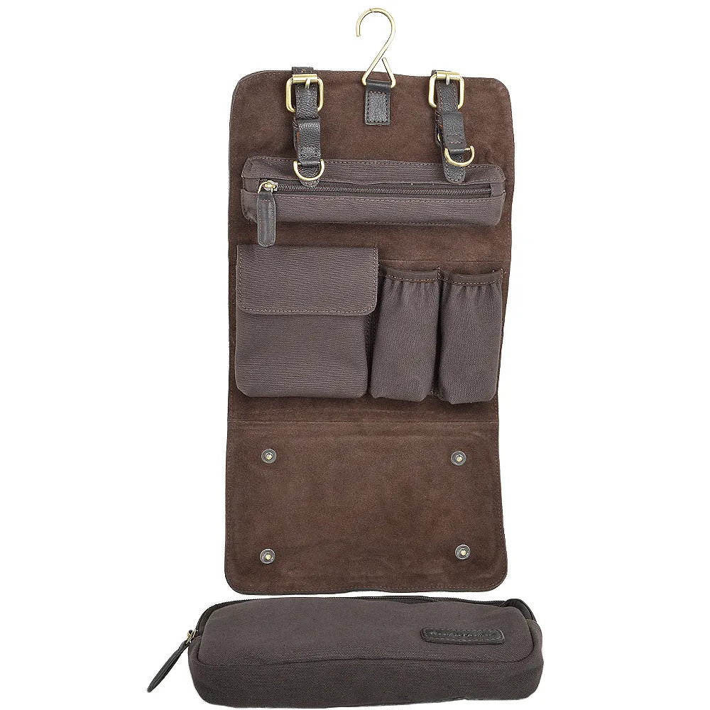 Leather & Canvas Hanging Toiletry Bag Brown/tum : 7010