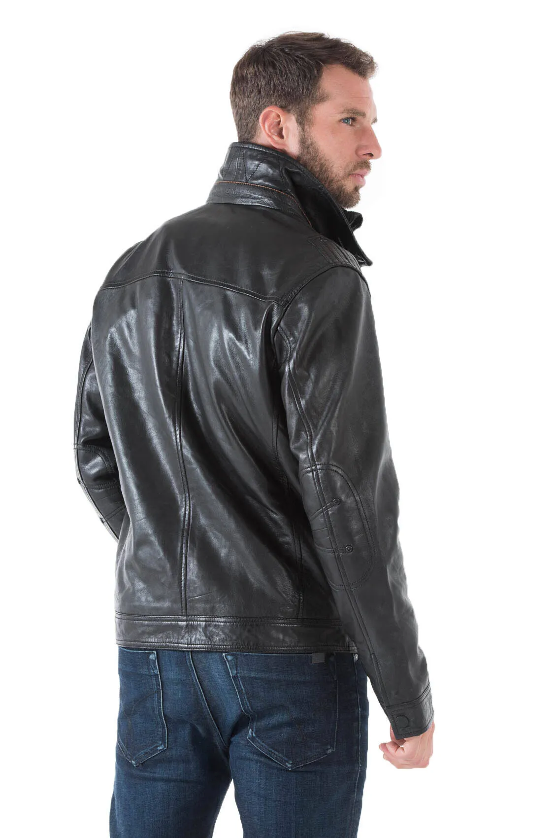 Leather jacket man black 51704 winter sport lamb