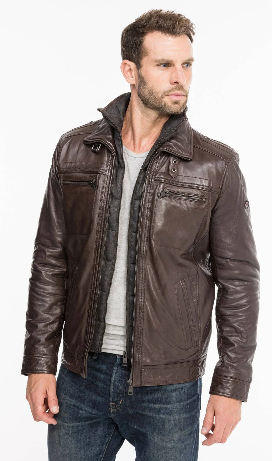 Leather jacket man brown 51704 winter sport lamb