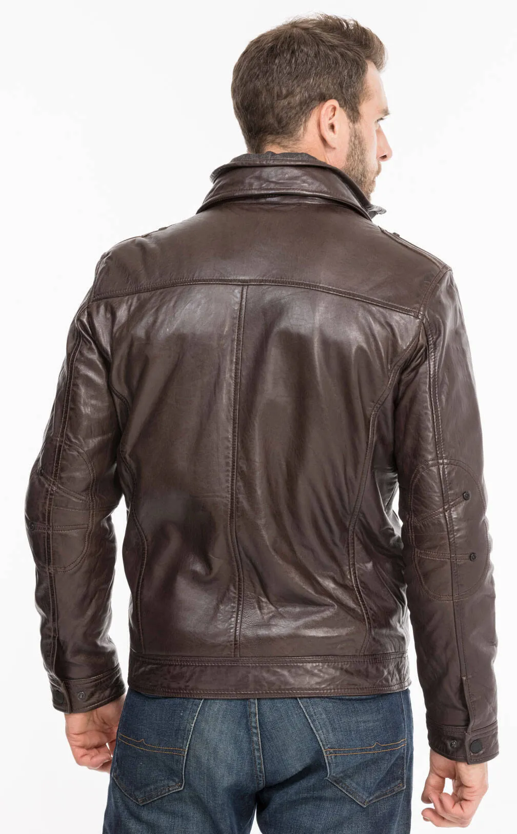 Leather jacket man brown 51704 winter sport lamb