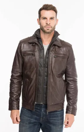 Leather jacket man brown 51704 winter sport lamb