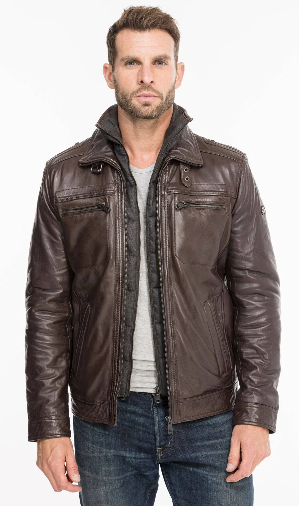 Leather jacket man brown 51704 winter sport lamb