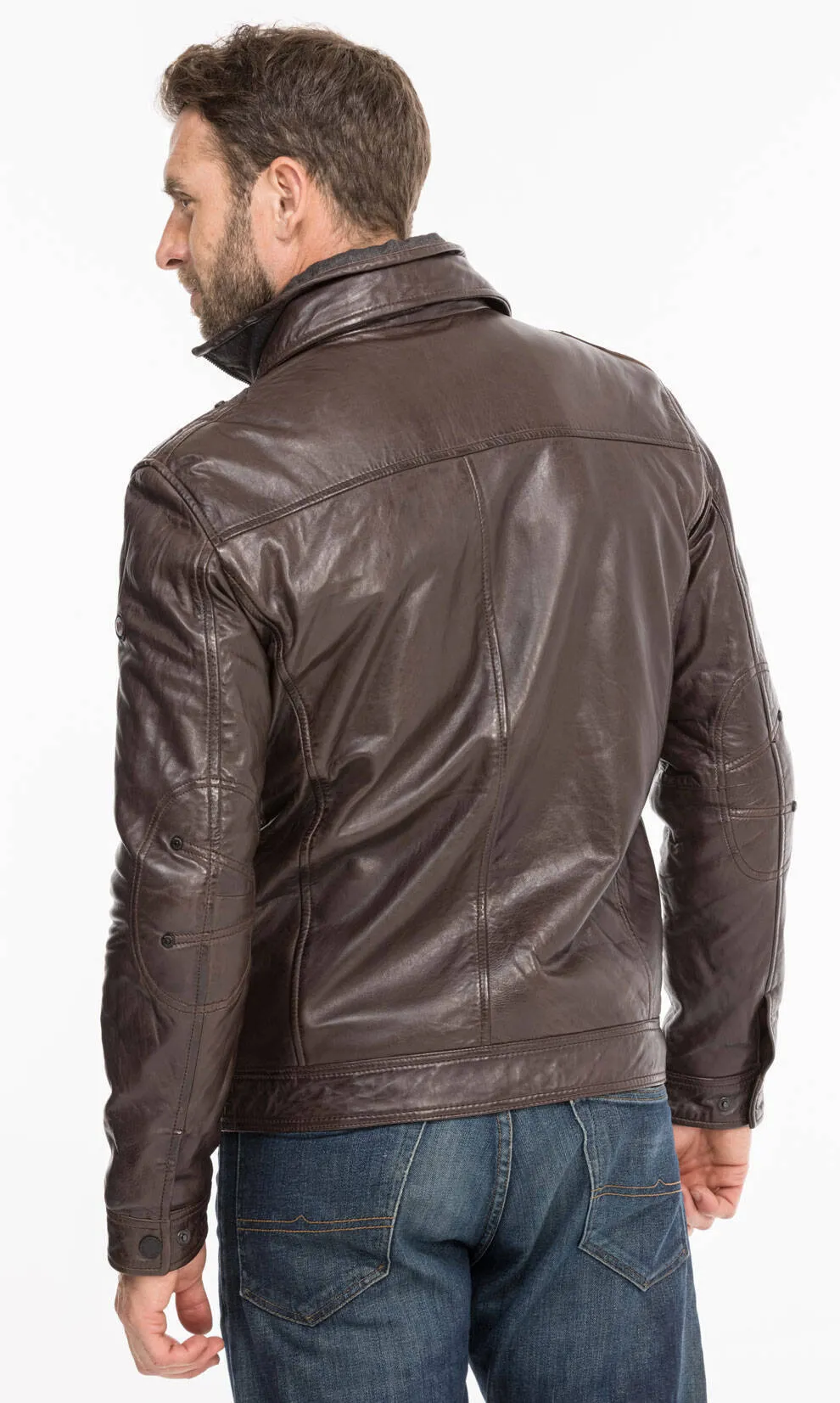 Leather jacket man brown 51704 winter sport lamb