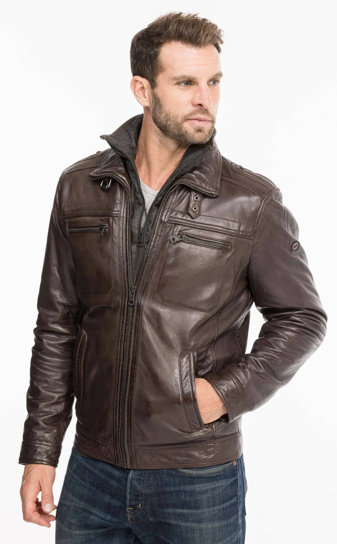 Leather jacket man brown 51704 winter sport lamb