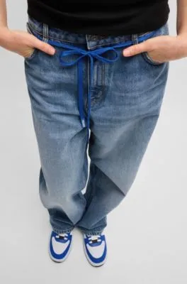 Loose-fit jeans with branded lace belt