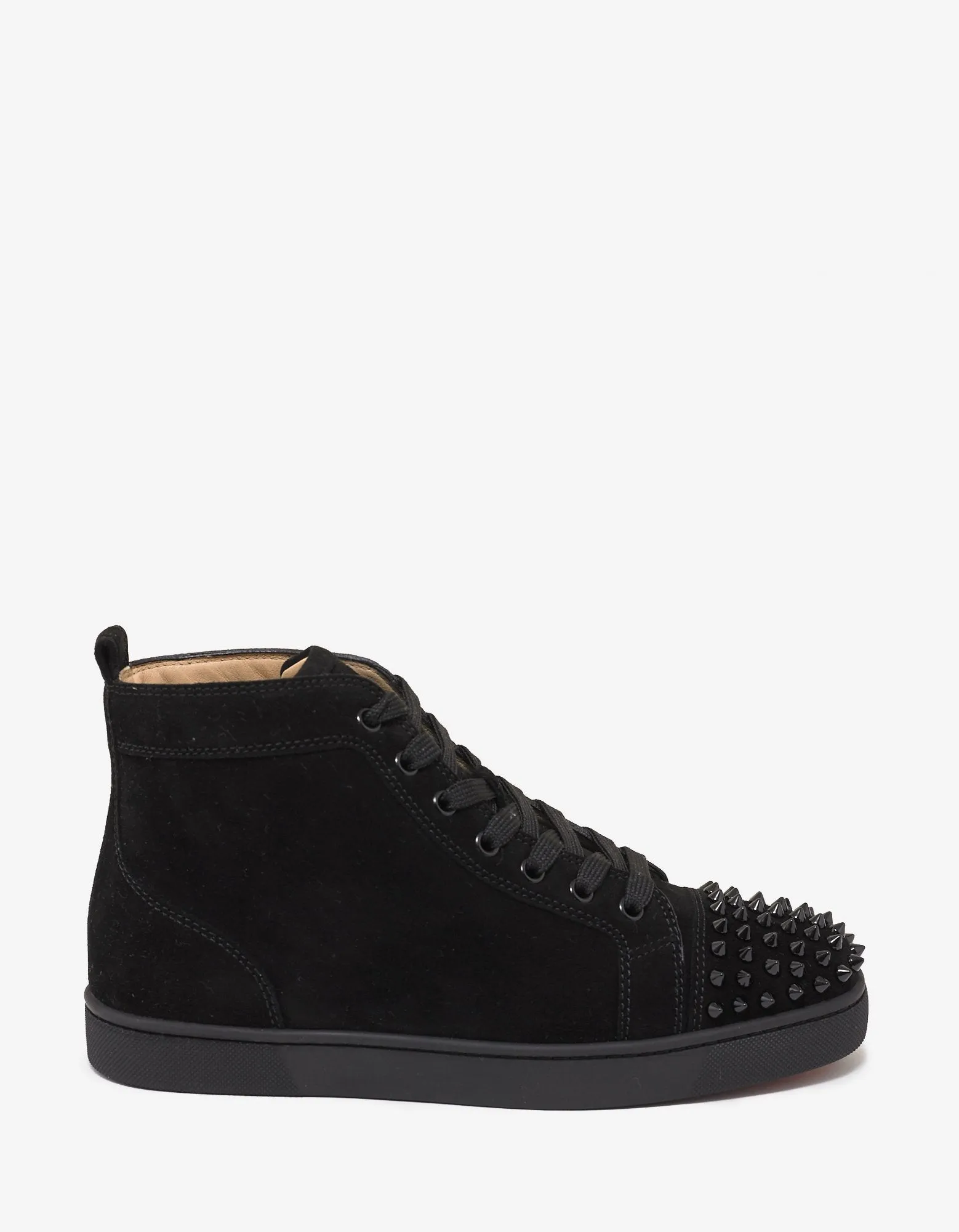 Lou Spikes Flat Black Suede High Top Trainers -