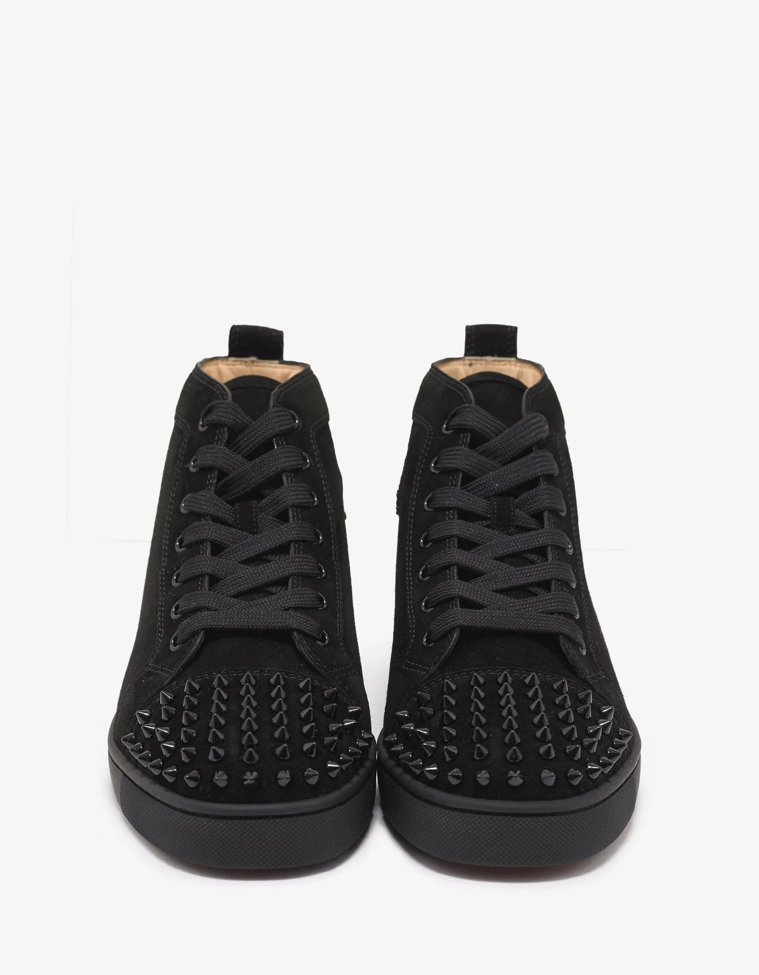 Lou Spikes Flat Black Suede High Top Trainers -