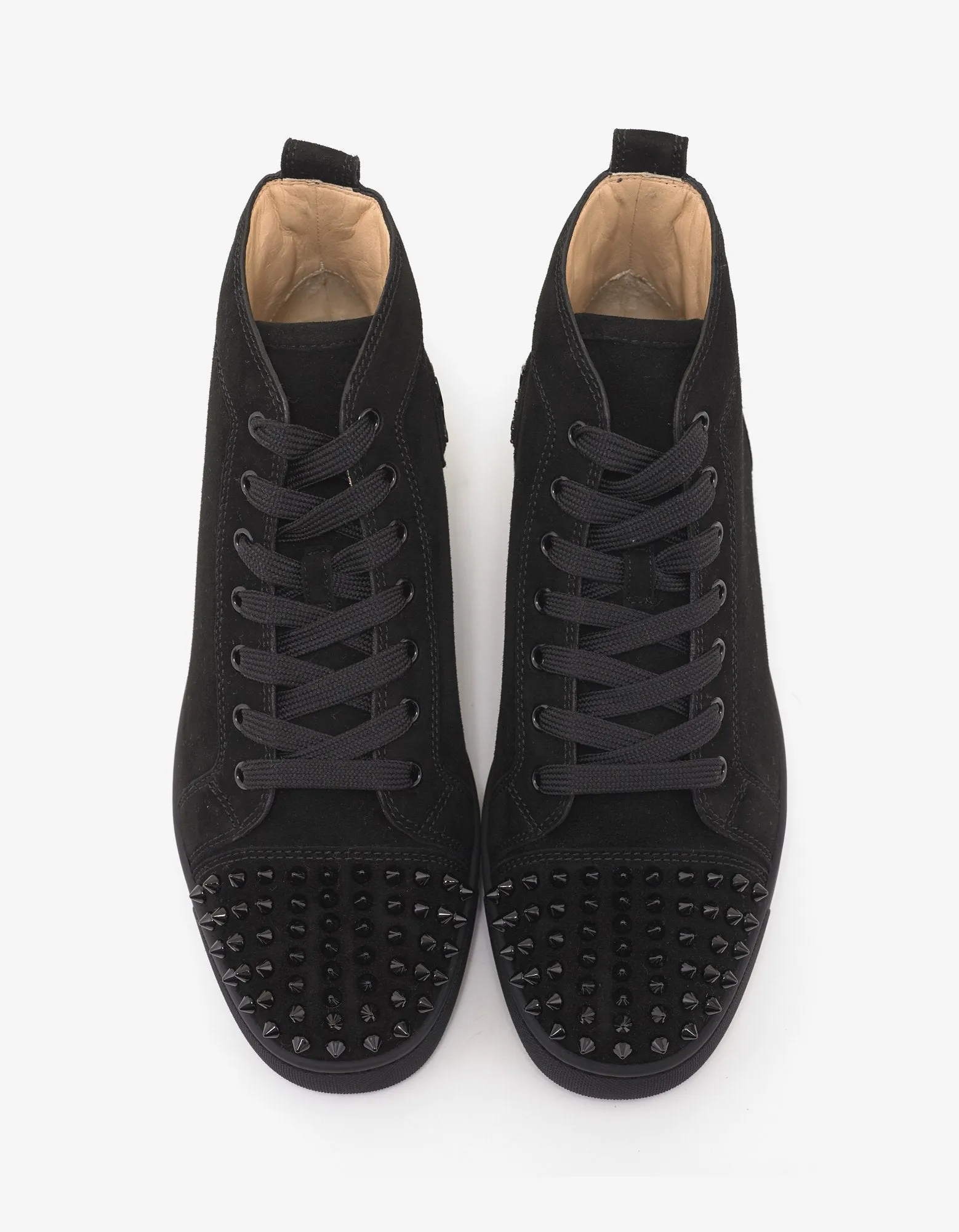 Lou Spikes Flat Black Suede High Top Trainers -