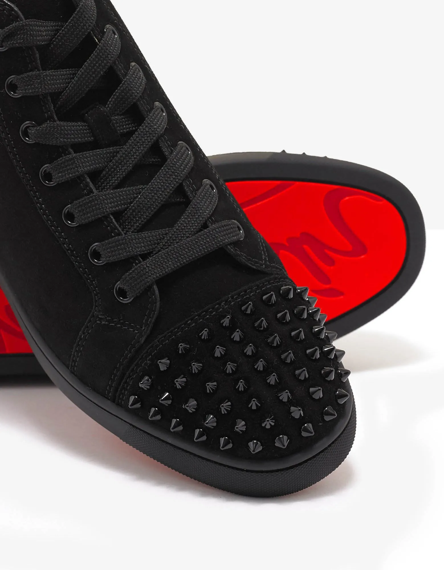 Lou Spikes Flat Black Suede High Top Trainers -