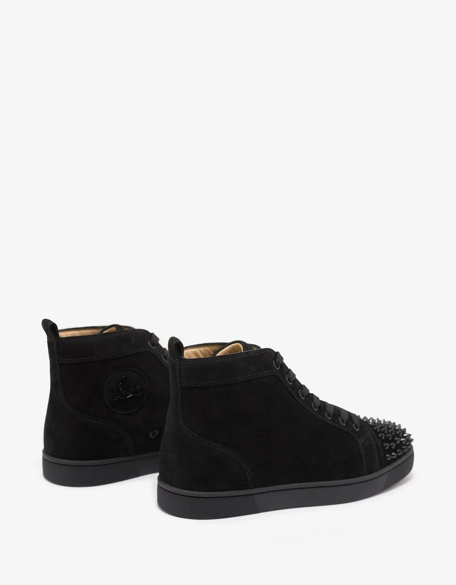 Lou Spikes Flat Black Suede High Top Trainers -