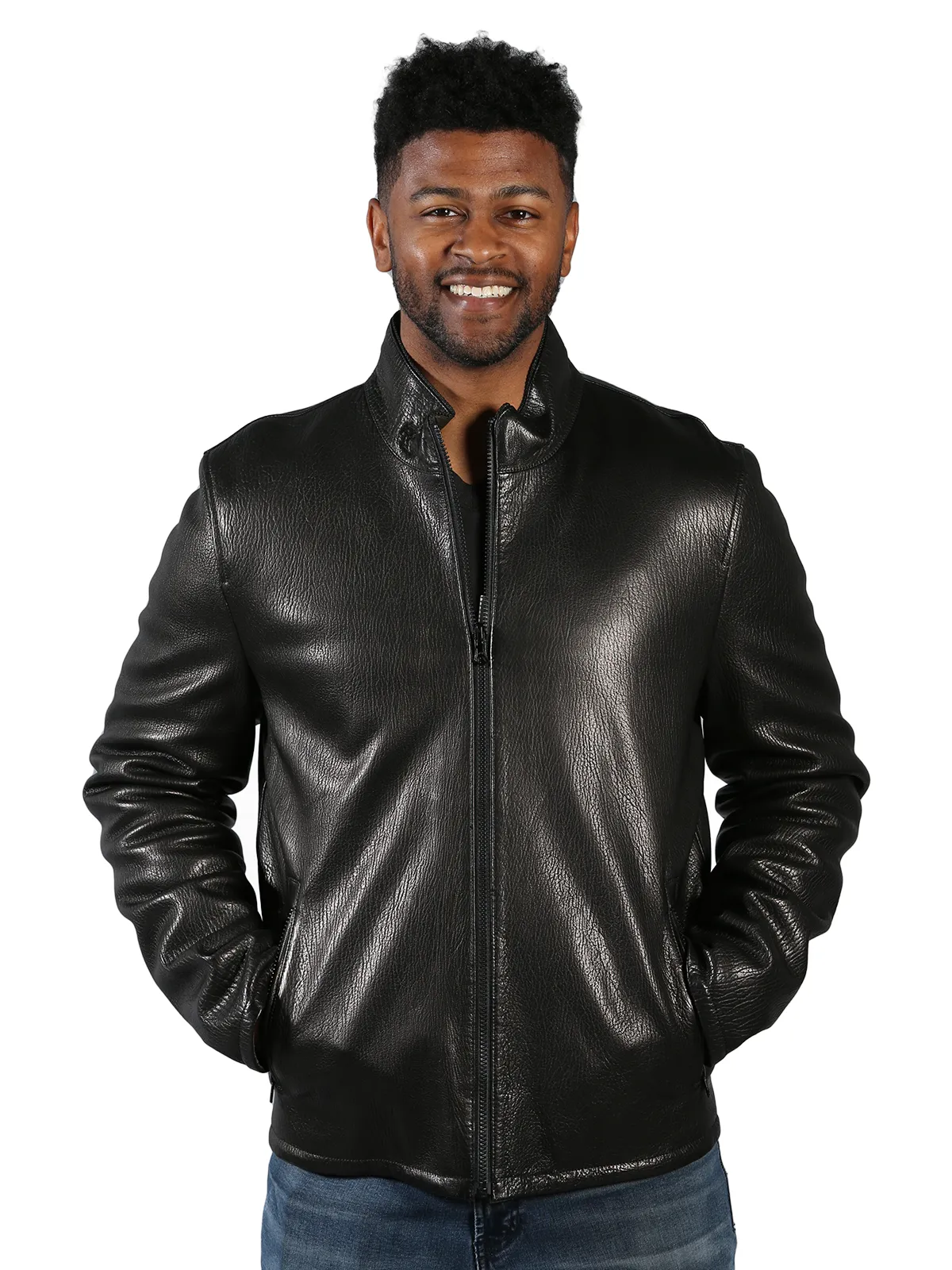 Man's Black Leather Jacket Reversible to Quilted Fabric - Day Furs