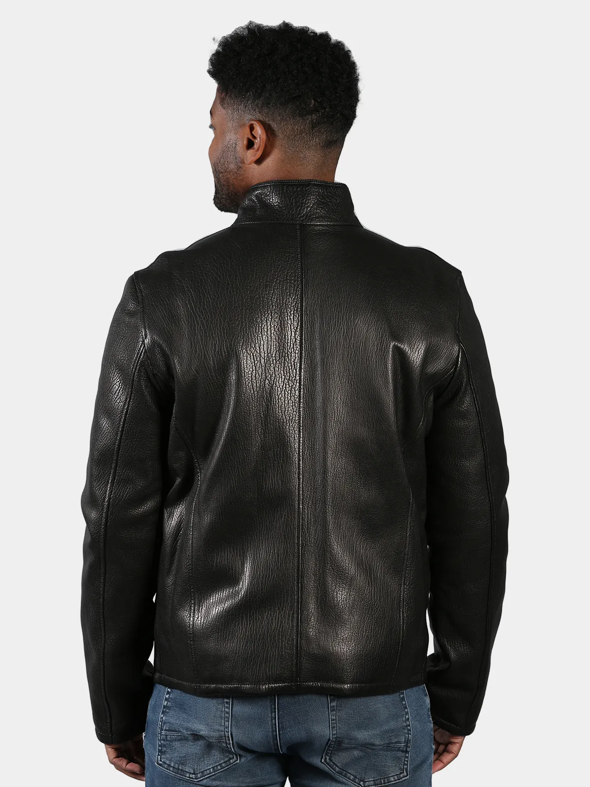 Man's Black Leather Jacket Reversible to Quilted Fabric - Day Furs