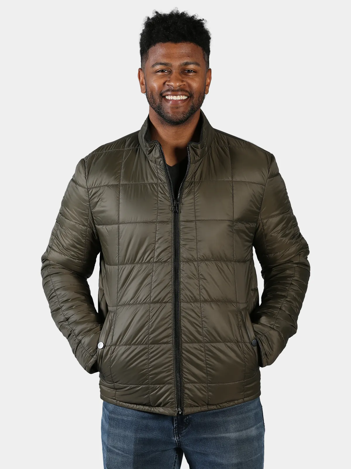 Man's Black Leather Jacket Reversible to Quilted Fabric - Day Furs