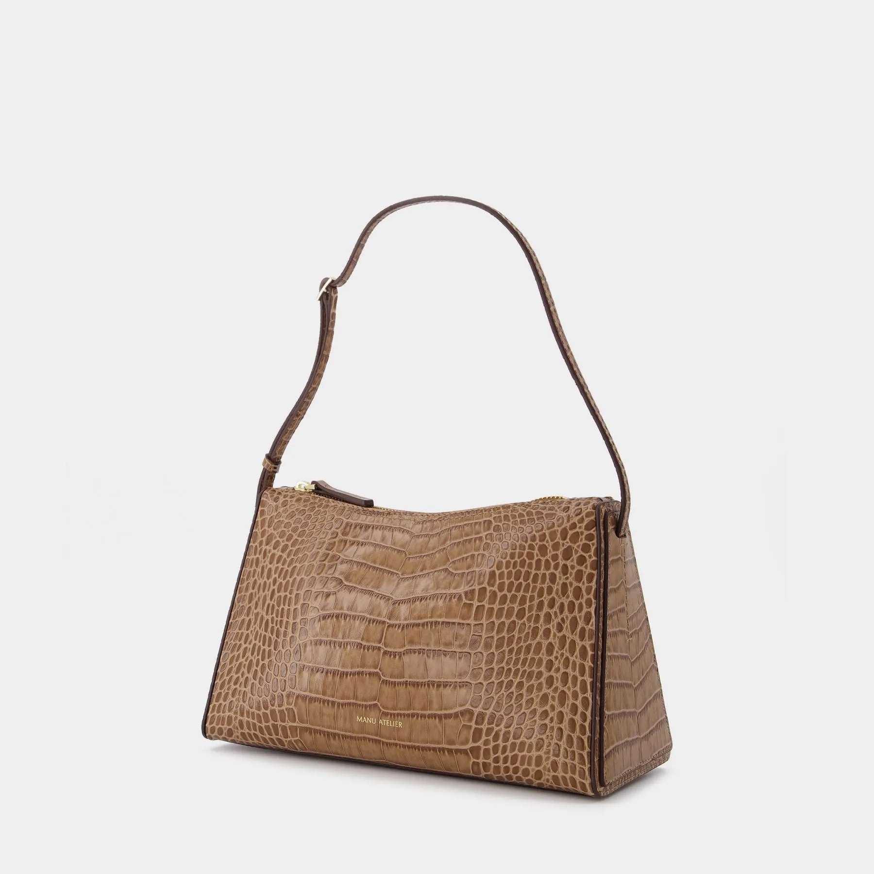 Manu Atelier  Prism Bag in Brown Croc-Embossed Leather