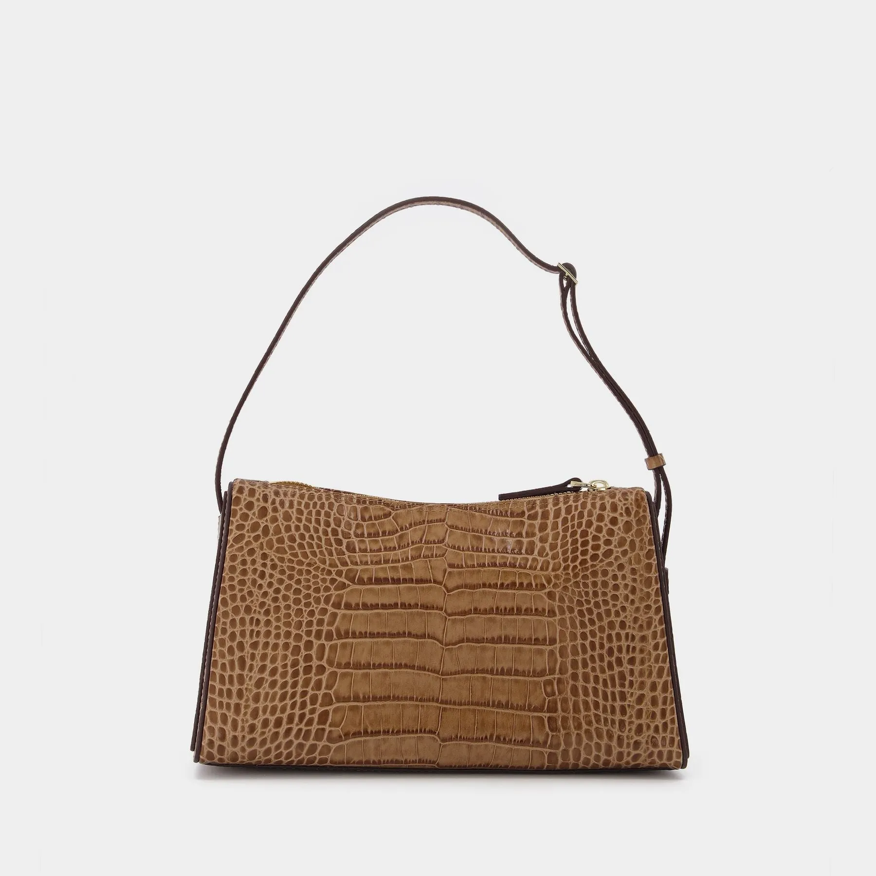 Manu Atelier  Prism Bag in Brown Croc-Embossed Leather