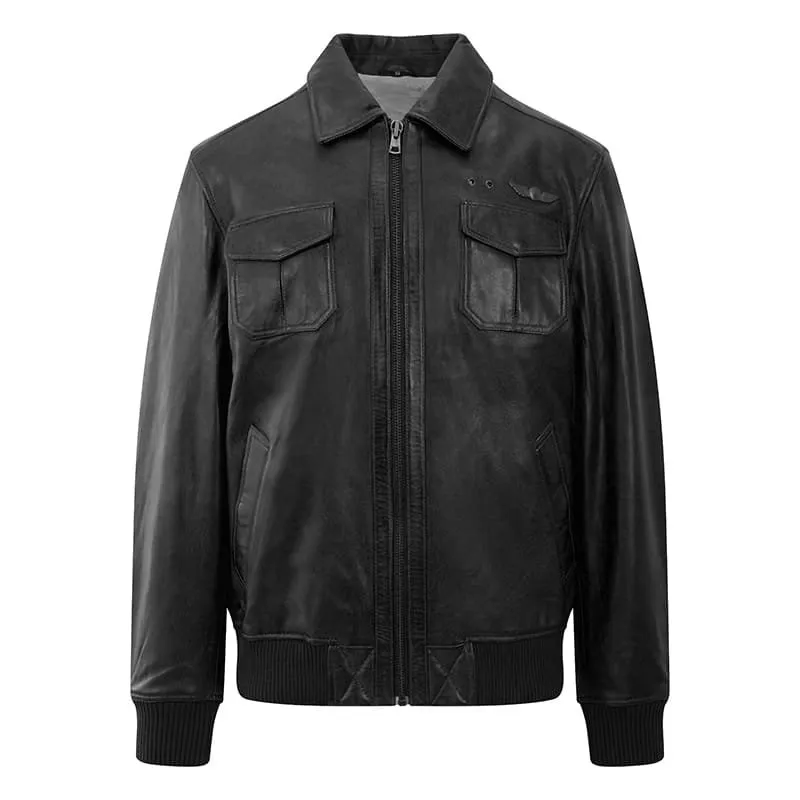 Men's Black Aviator Leather Jacket - Airborn - PRIMEHIDE Leather