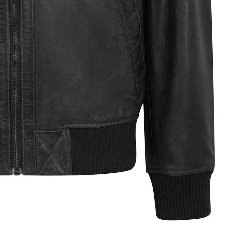 Men's Black Aviator Leather Jacket - Airborn - PRIMEHIDE Leather