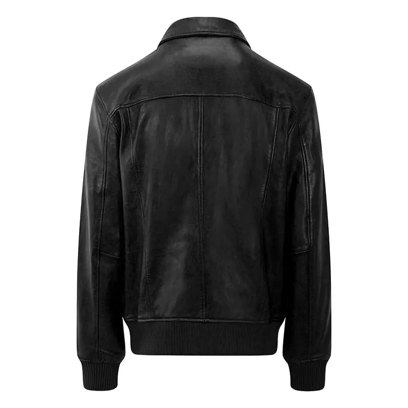 Men's Black Aviator Leather Jacket - Airborn - PRIMEHIDE Leather