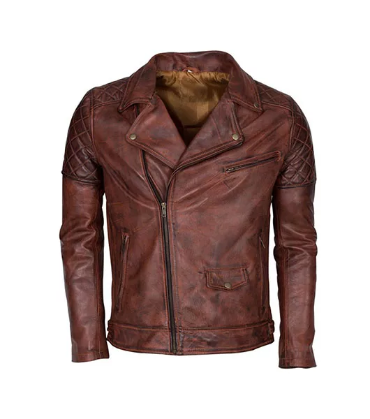 Men's Brando Biker Motorcycle Vintage Distressed Winter Leather Jacket - The Leather City