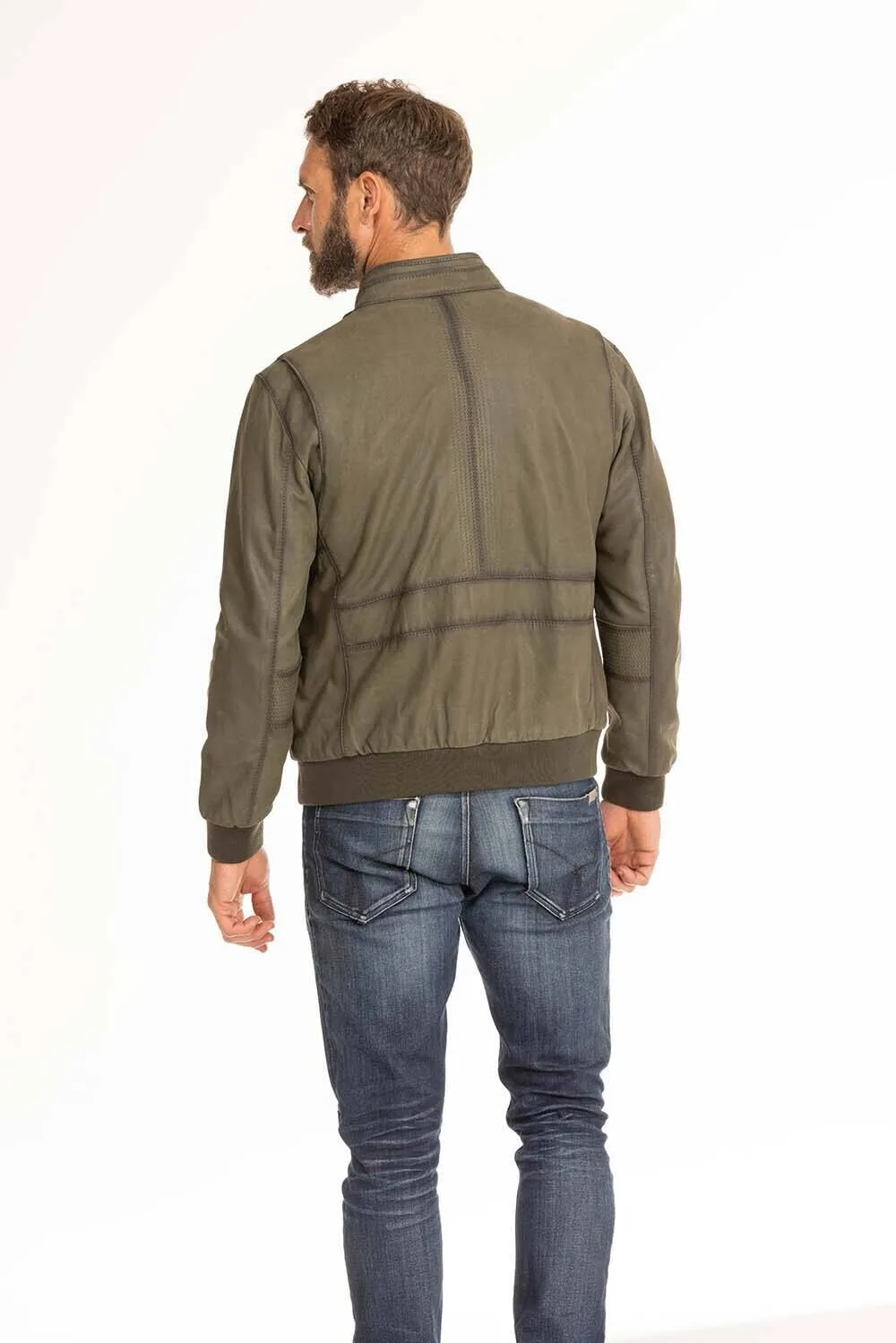 Men's green leather jacket in classic gervin pilot style