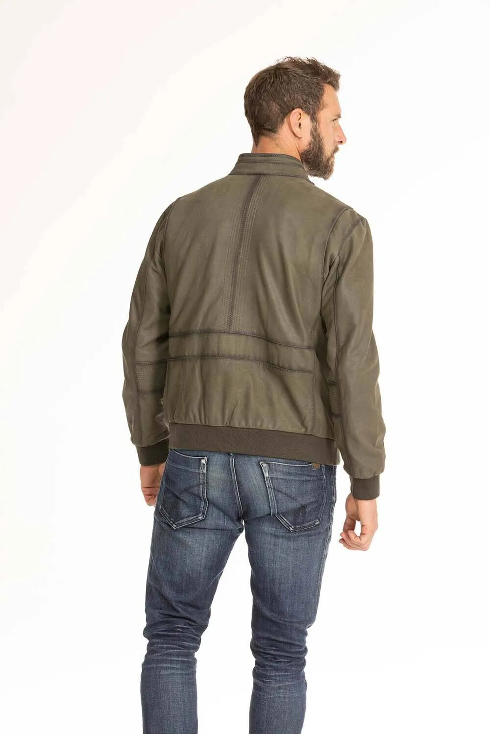 Men's green leather jacket in classic gervin pilot style