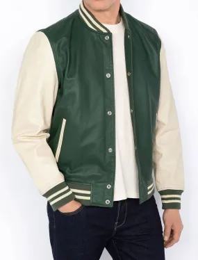 Men's green/white teddy style leather jacket lc teddy s23 bi