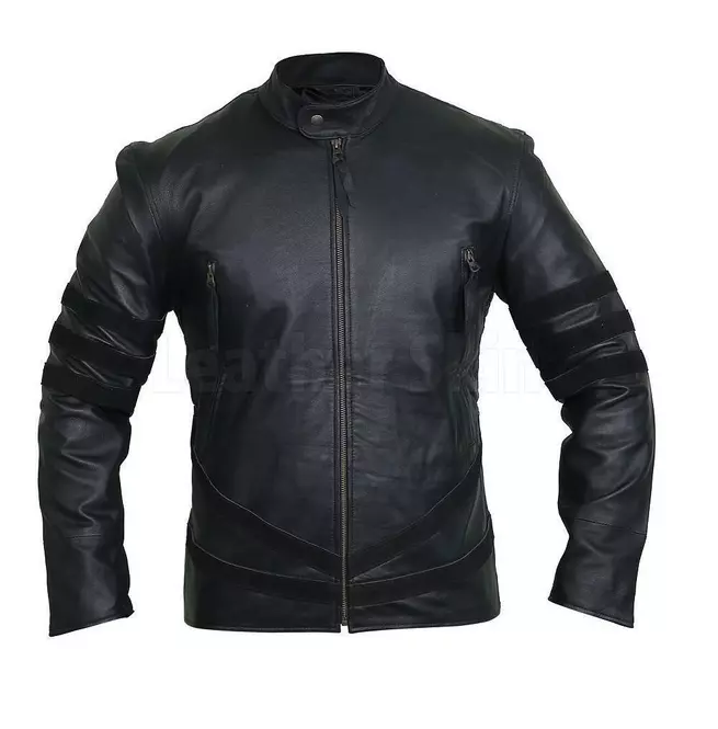 Men's Spectacular Ebony Black Striped Leather Racer Jacket