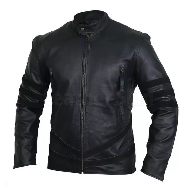 Men's Spectacular Ebony Black Striped Leather Racer Jacket