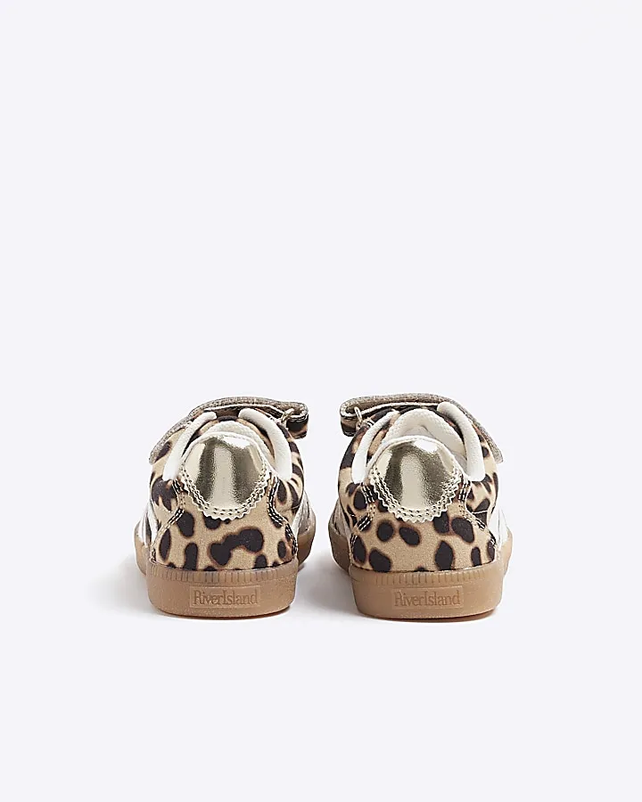 Mini girls brown leopard print trainers