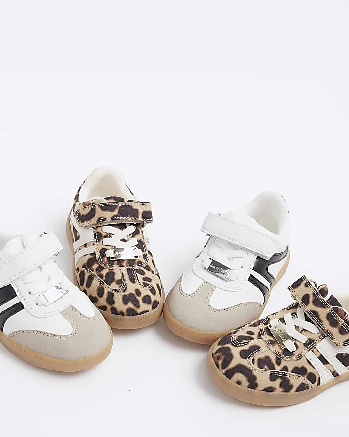 Mini girls brown leopard print trainers