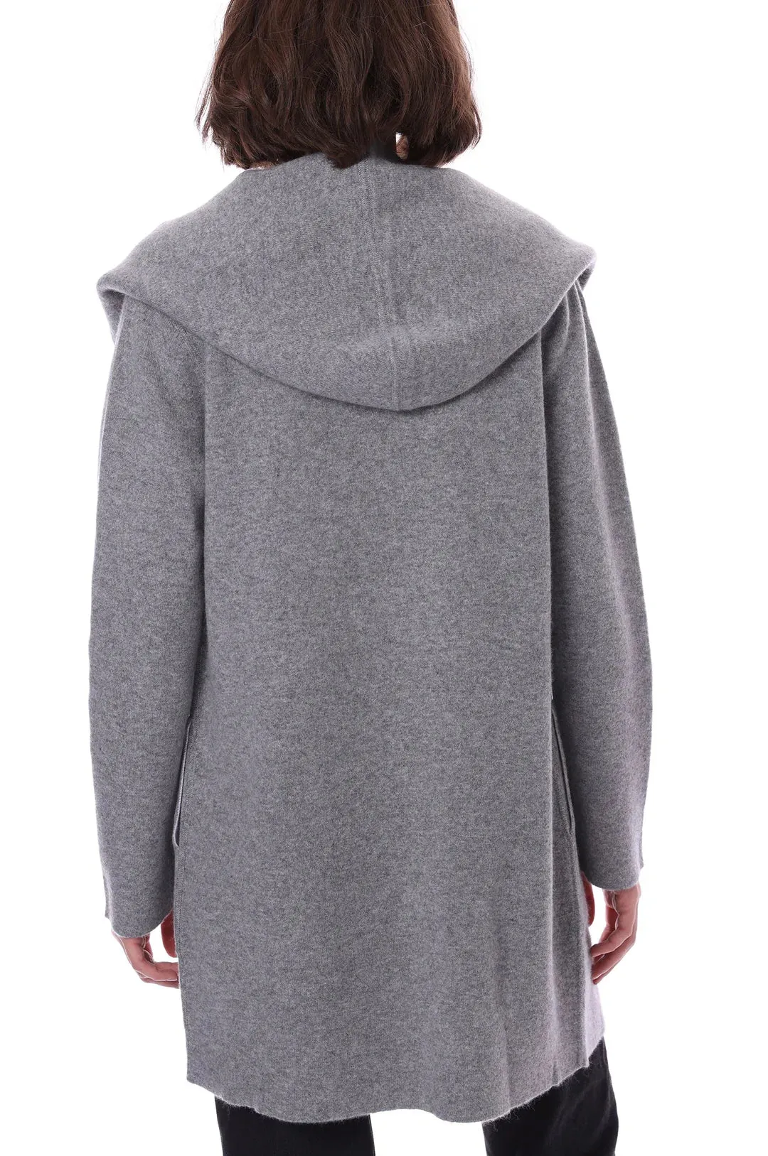 Minnie Rose Cashmere/Cotton Reversible Hooded Coatigan in Grey Shadow/Starch 