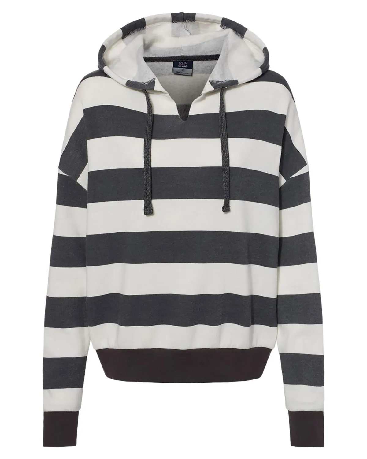 MV Sport W21721 Women's Striped Fleece Boxy Hooded Sweatshirt