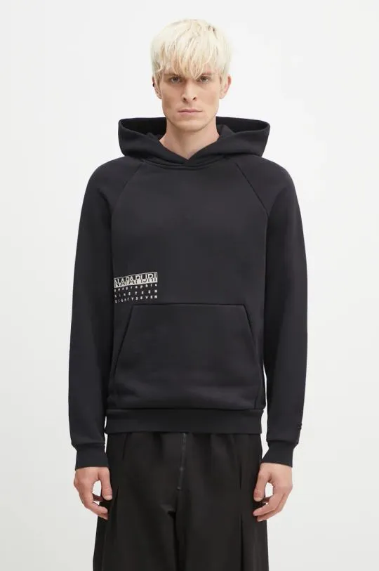 Napapijri cotton sweatshirt B-Premium H men's black color hooded with a print NP0A4I6M9411