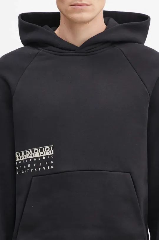 Napapijri cotton sweatshirt B-Premium H men's black color hooded with a print NP0A4I6M9411