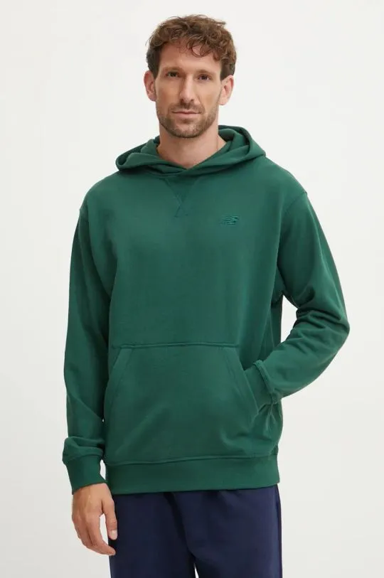 New Balance cotton sweatshirt men's green color hooded smooth MT41534NWG