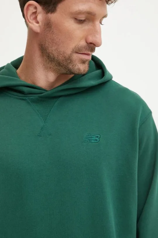 New Balance cotton sweatshirt men's green color hooded smooth MT41534NWG