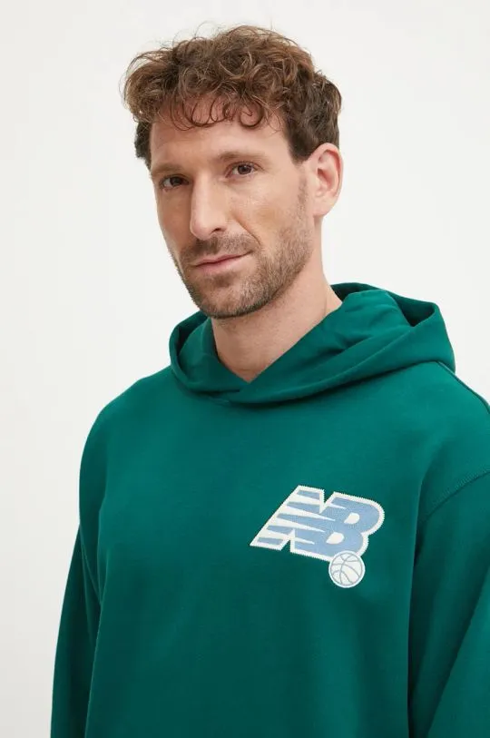 New Balance cotton sweatshirt men's green color hooded smooth MT43563MHN