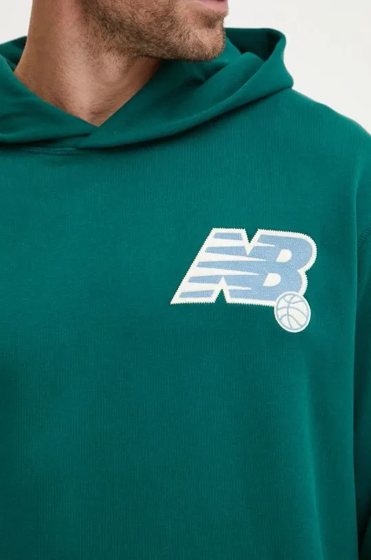 New Balance cotton sweatshirt men's green color hooded smooth MT43563MHN