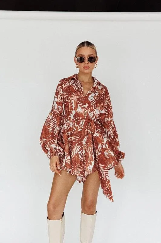 ONE AND ONLY COLLECTIVE Leaves Print Puff Sleeved Romper