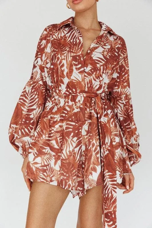 ONE AND ONLY COLLECTIVE Leaves Print Puff Sleeved Romper